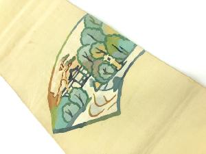 アンティーク　地紙に風景模様織出し袋帯（材料）